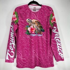 La Iguana Beach Wear Cozumel Mexico Sun Shirt Pink Long Sleeve Size M Sea Turtle